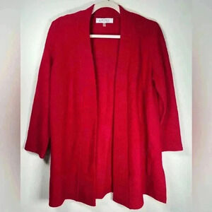 Kasper Open Front Cardigan Sweater Red Cozy Wool Blend Women’s Size XS